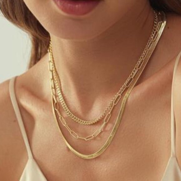 Gold Layered Necklaces for Women, 14K Gold Plated Dainty Gold Chain Choker - Picture 3 of 7